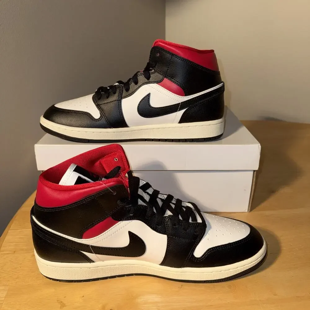 Size 11.5w or 10 Mens- Air Jordan 1 Mid Black Sail Gym Red